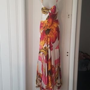 Rare Designer Mary L Couture floral long Maxi Silk dress gown sz 10